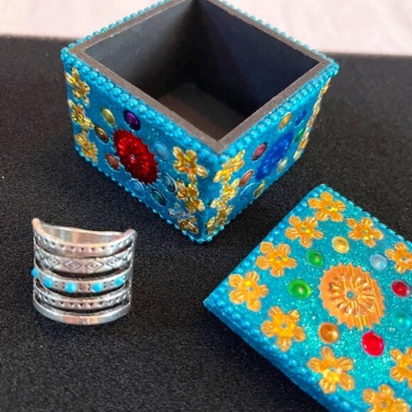 VINTAGE | 5 band 925 Silver Ring Turquoise Enamel - Picture 5 of 9